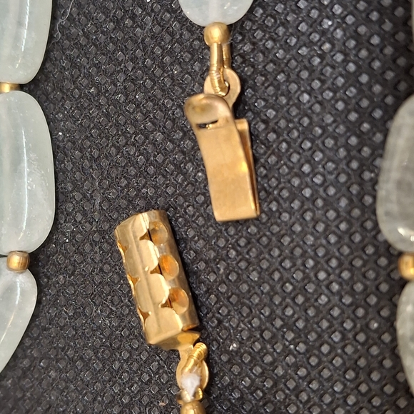 VINTAGE Jadeite Beaded Necklace with Golden Accents 24" - Picture 7 of 7